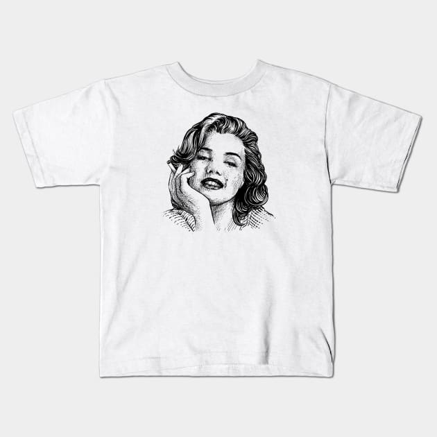 marilyne monroe vintage hand drawing illustration design Kids T-Shirt by ROCKHOPPER